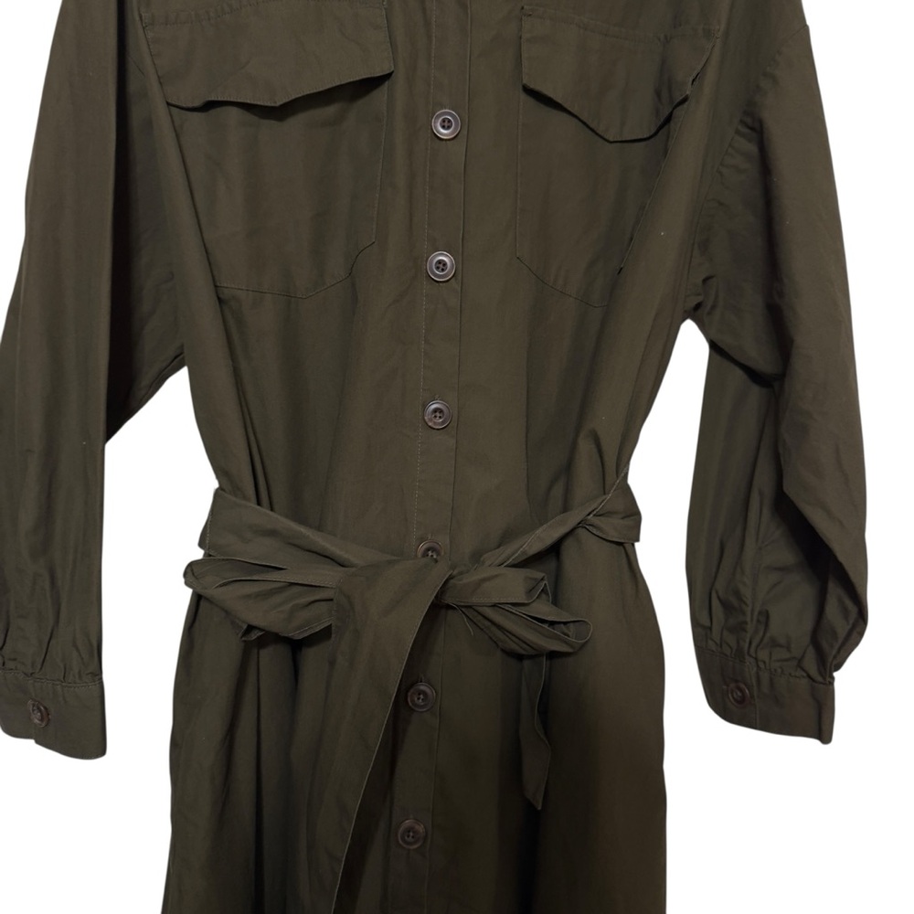 Tie-Waist Midi Shirt Dress in Olive Green - Picture 4 of 7